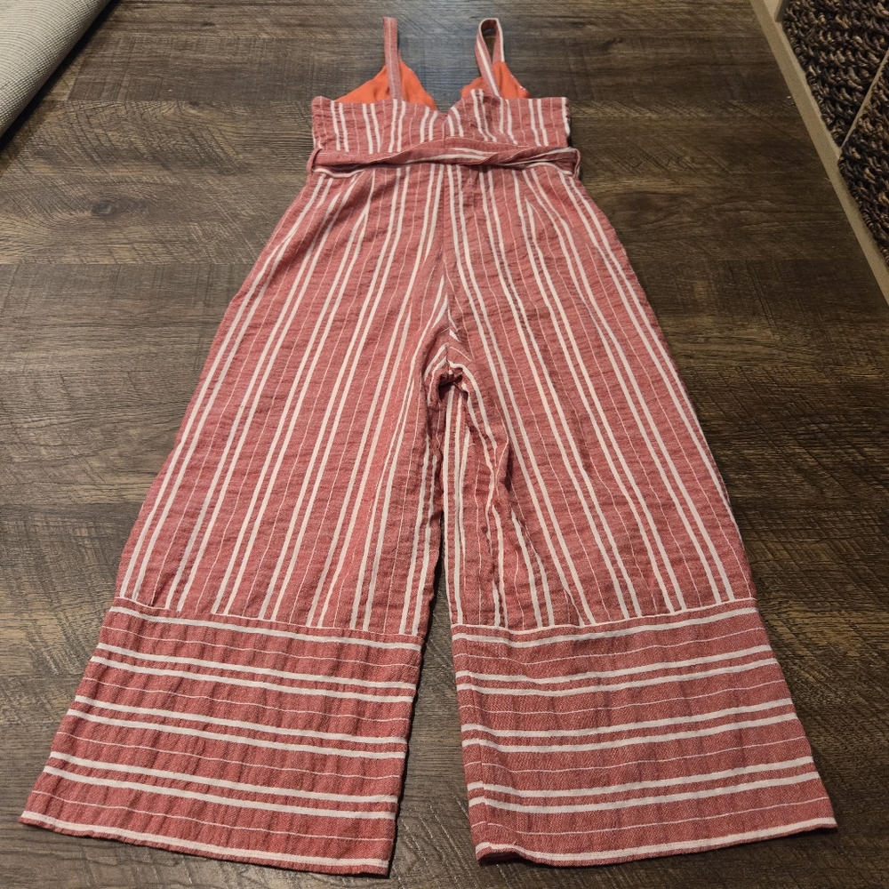 Anthropologie Ett:Twa Robin Striped Wide Leg Jumpsuit Red White Cotton Preppy SP - Picture 9 of 12